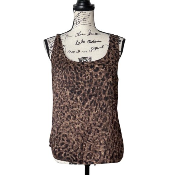 St. John Womens Sleeveless Silk Top Leopard Print Brown Black Size M - Picture 1 of 8
